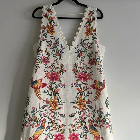 FARM Rio Off-White Delicate Forest Premium Linen Maxi Dress Size Small NWT - Picture 8 of 16